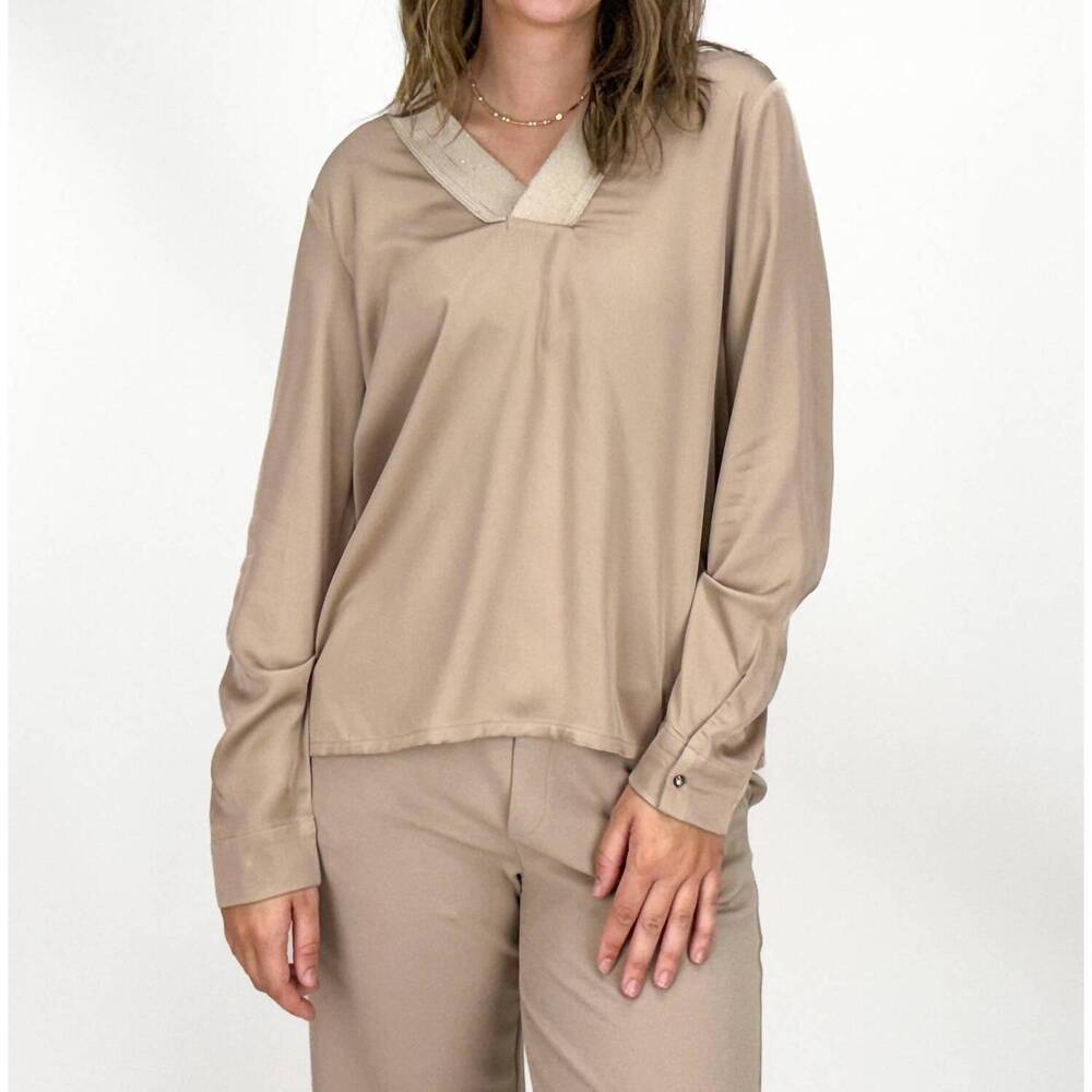 NEW MARGITTES tori v-neck top in tan